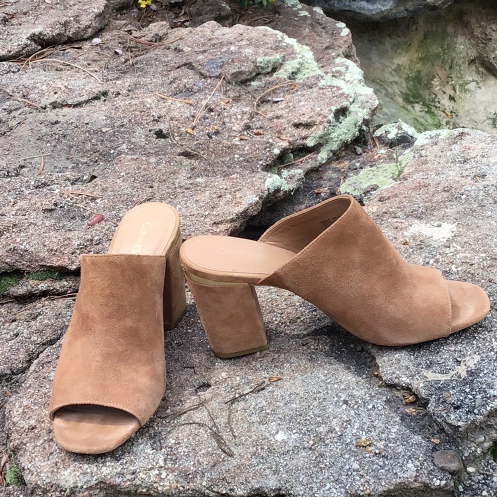 Calvin Klein Sand Colored Suede Mules - Picture 2 of 5